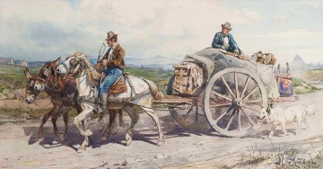  Cole Painting - Charrette de paysans dans la campagne romaine Enrico Coleman genre
